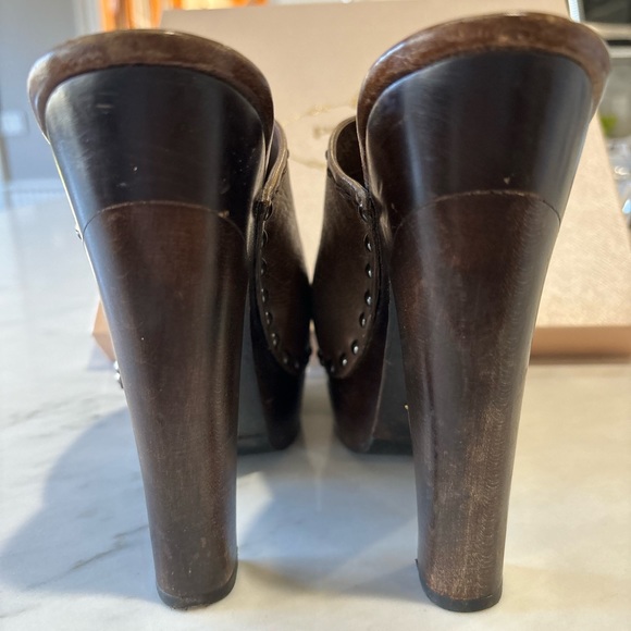 Prada Platform  Retro Clogs / Mules Size 40 Rich Brown With Gold/Silver Accents - Picture 2 of 5